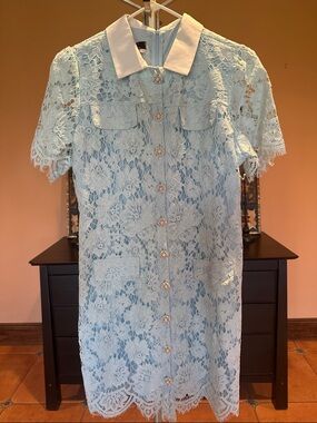 Lace Midi Dress with Peter Pan Collar in Light Blue